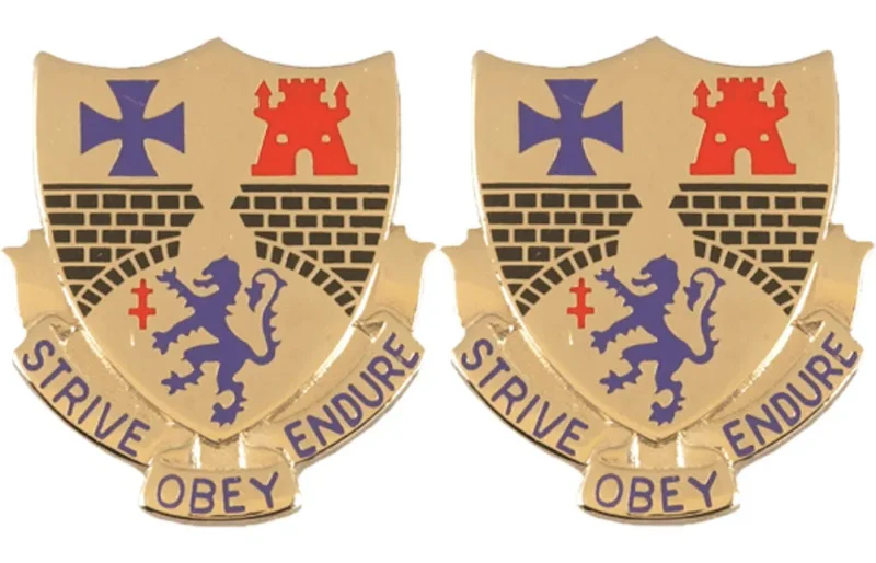 112th infantry unit insignia pair strive obey endure