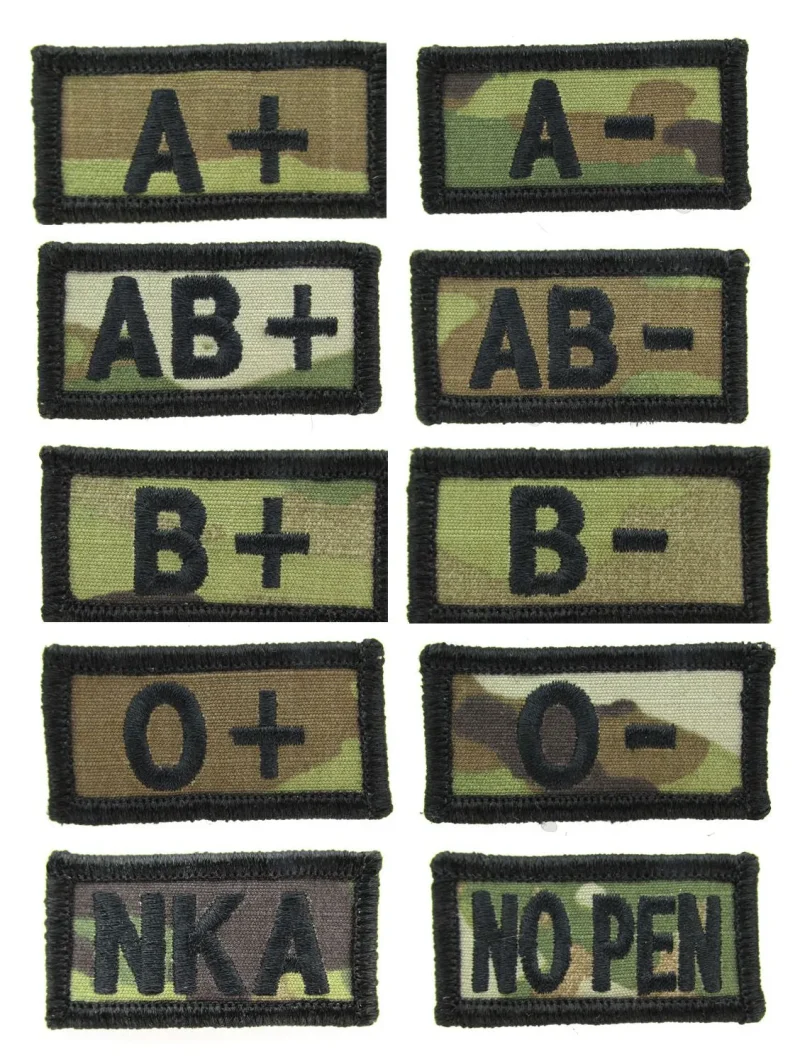 embroidered blood type patches 1x2 black or spice brown