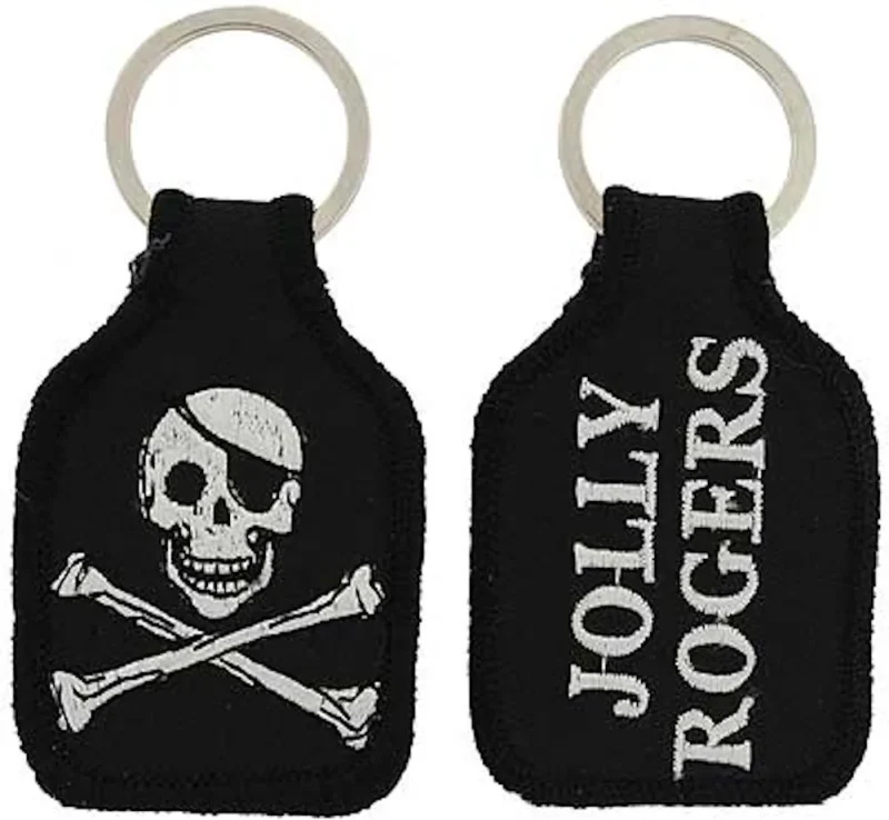 embroidered skull bones jolly roger key chain