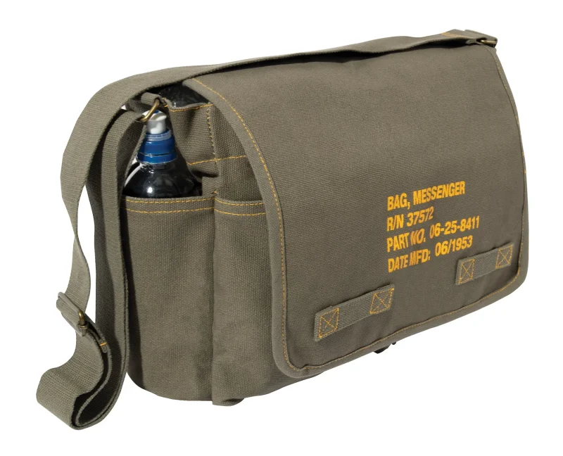 heavyweight canvas messenger bag with military stencil