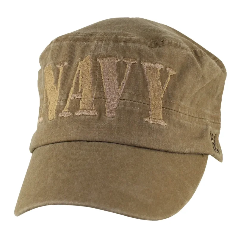 navy coyote brown flat top hat washed finish