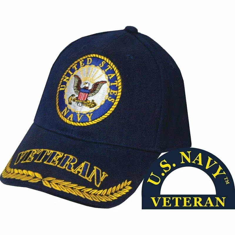 navy veteran embroidered cap with wreath