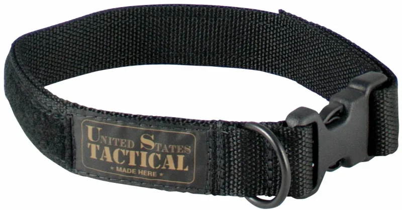 tactical dog collar with quick release buckle hook loop fastener for name tags