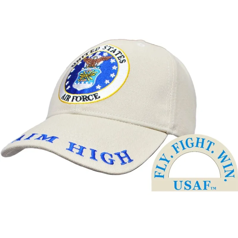 us air force khaki emblem ball cap aim high