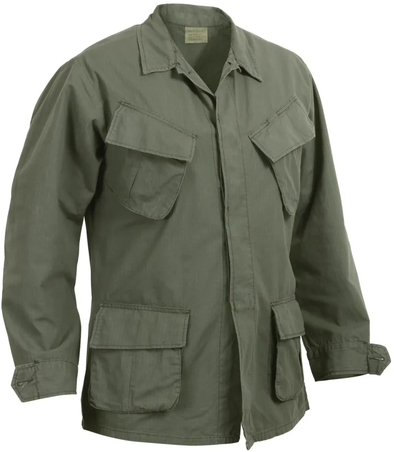 vintage vietnam rip stop fatigue shirt with slant pockets